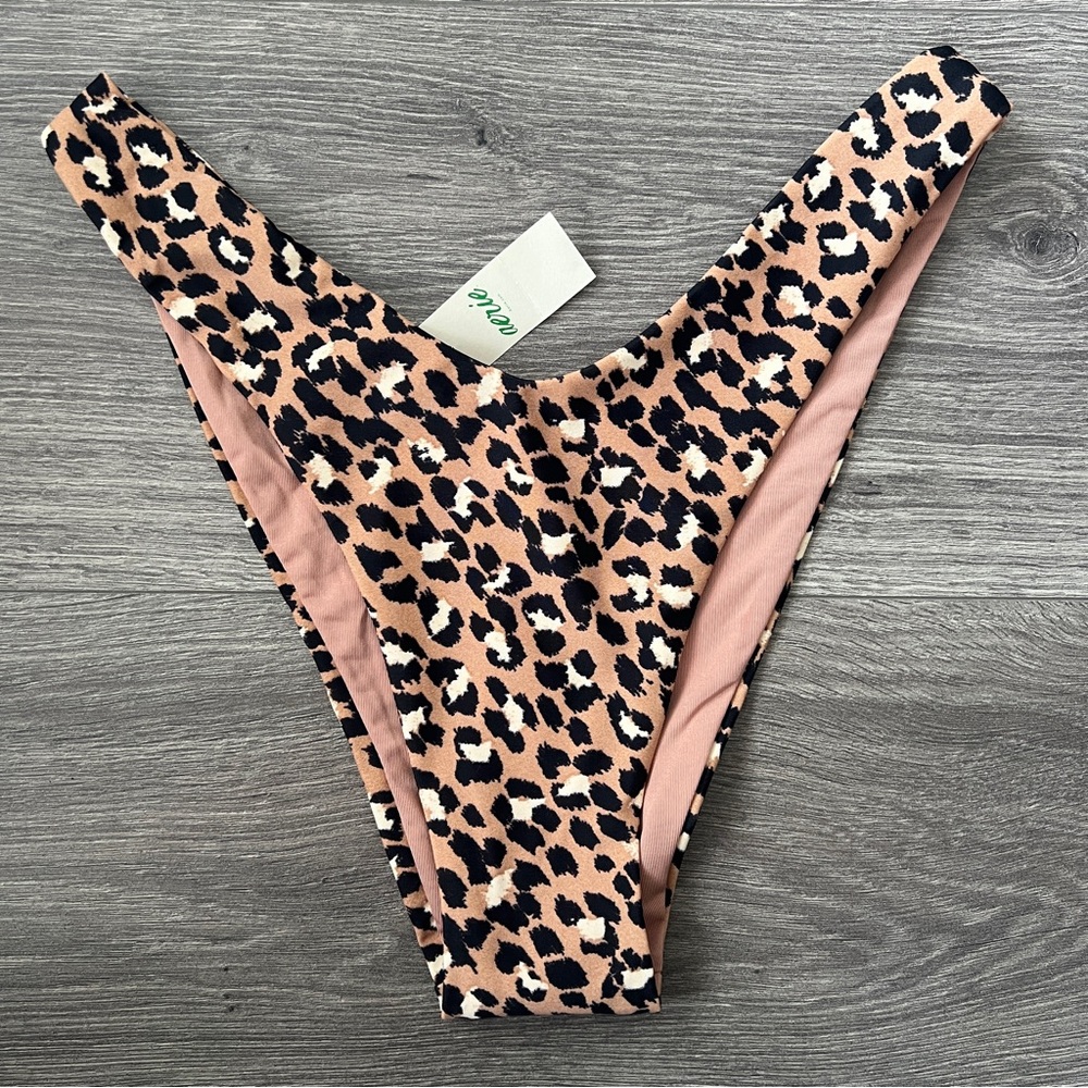 AERIE Cheekier Bikini Bottom Size Small Leopard Animal Print Brown Swimwear NWT
